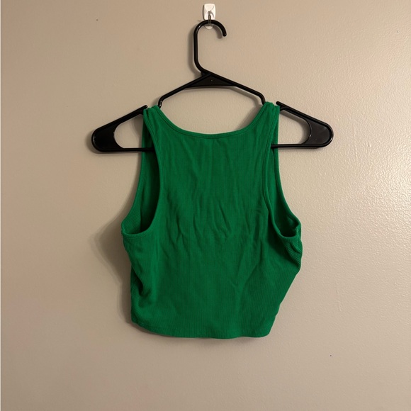 Women’s Cropped Green Ribbed Tank - Picture 2 of 4